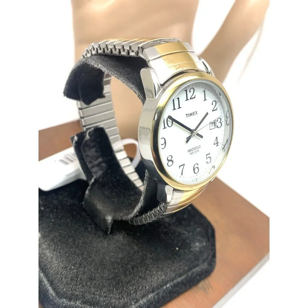 Timex Men's Watch T2H311 Indiglo White Dial Quartz Two Tone Expansion Band 35mm